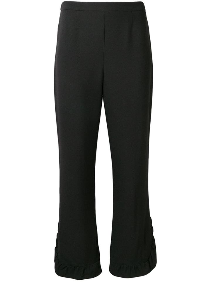 Prada Cropped Ruffle Trim Trousers - Black