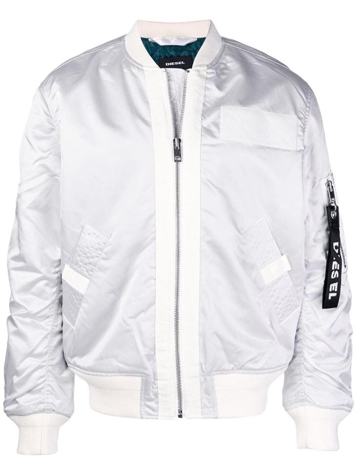 Diesel Logo Tag Bomber Jacket - White