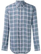Canali Checked Shirt, Men's, Size: Xxl, Grey, Linen/flax