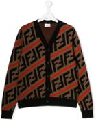 Fendi Kids All-over Logo Cardigan - Brown