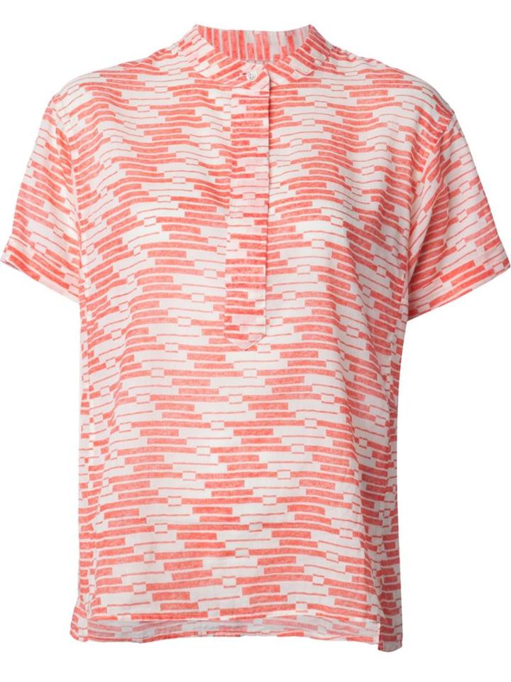 Closed Diagonal Print Blouse, Women's, Size: Medium, White, Cotton