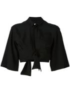 Facetasm Cropped Bow Shirt, Women's, Size: 2, Black, Tencel