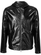 Valentino Hooded Leather Jacket - Black