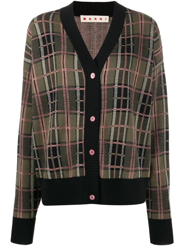 Marni Checked Boxy Cardigan - Black