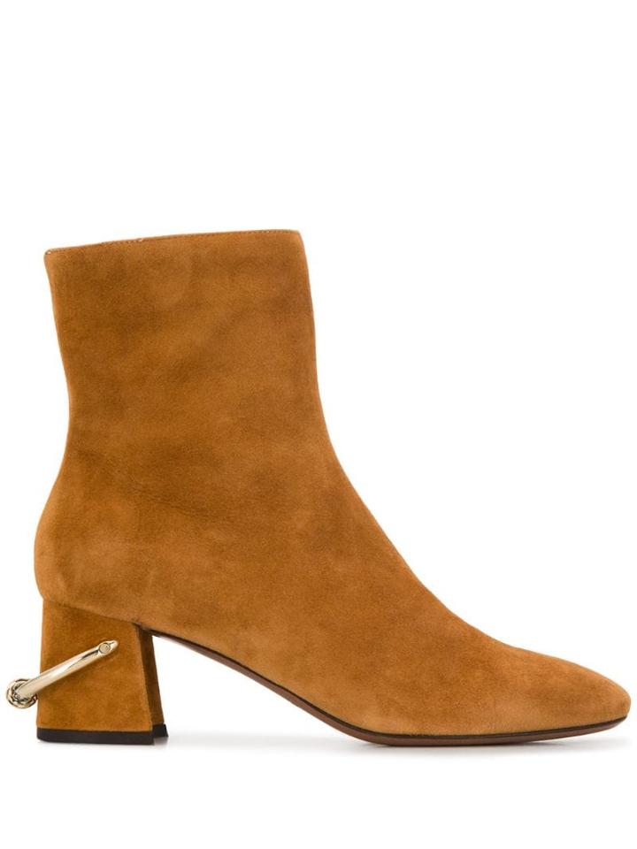 L'autre Chose Metallic Ring Ankle Boots - Brown