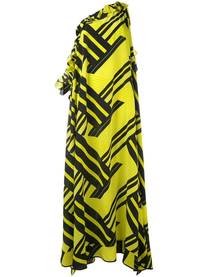 Msgm - Asymmetric Printed Dress - Women - Silk - 44, Green, Silk