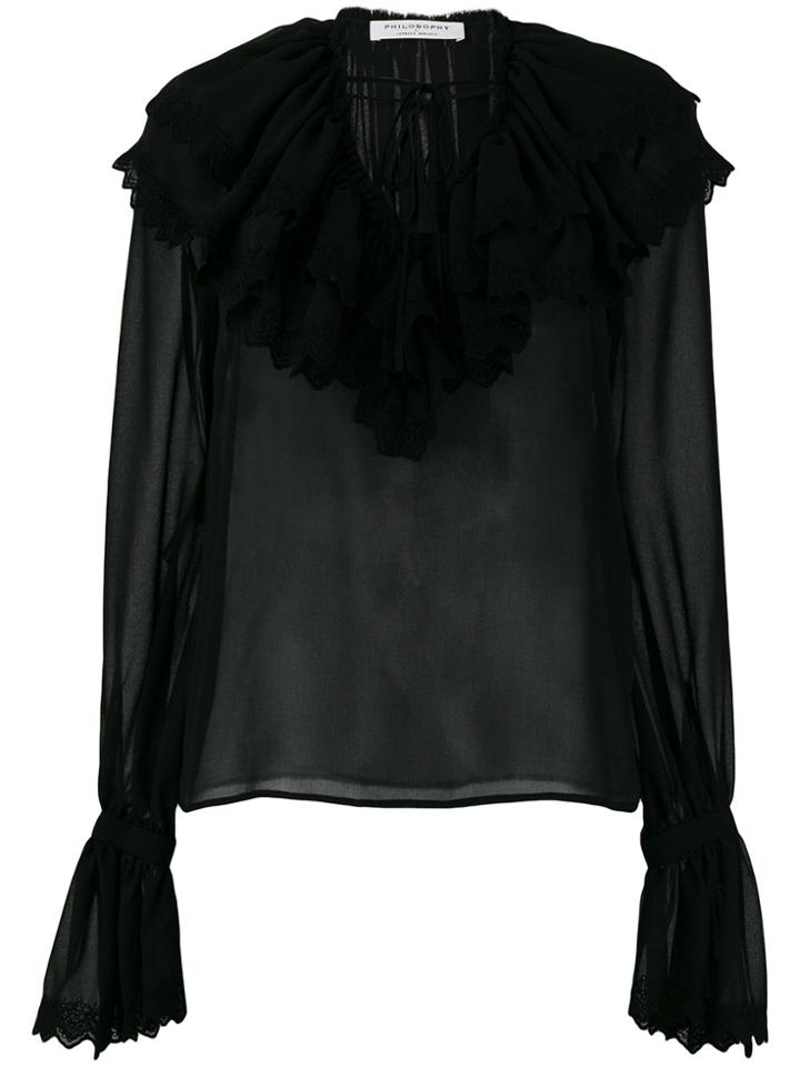 Philosophy Di Lorenzo Serafini Ruffled V-neck Blouse - Black