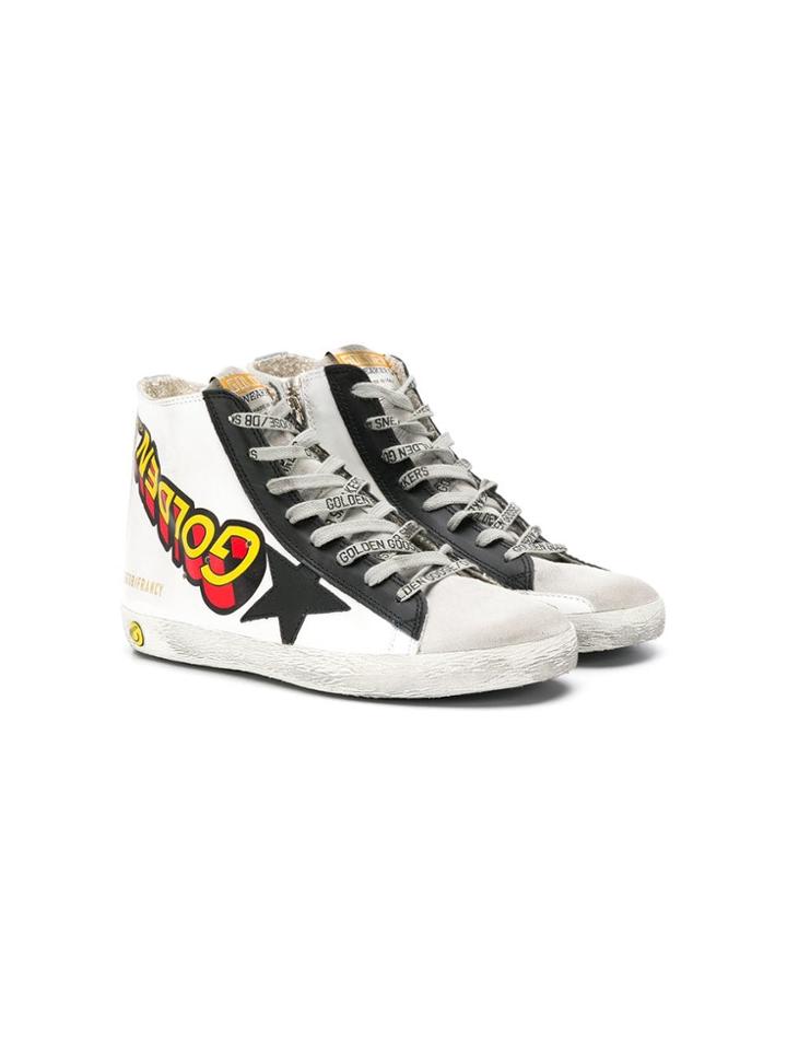 Golden Goose Kids Logo Print High Top Sneakers - White