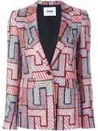 Msgm Geometric Print Blazer, Women's, Size: 44, Silk/polyester
