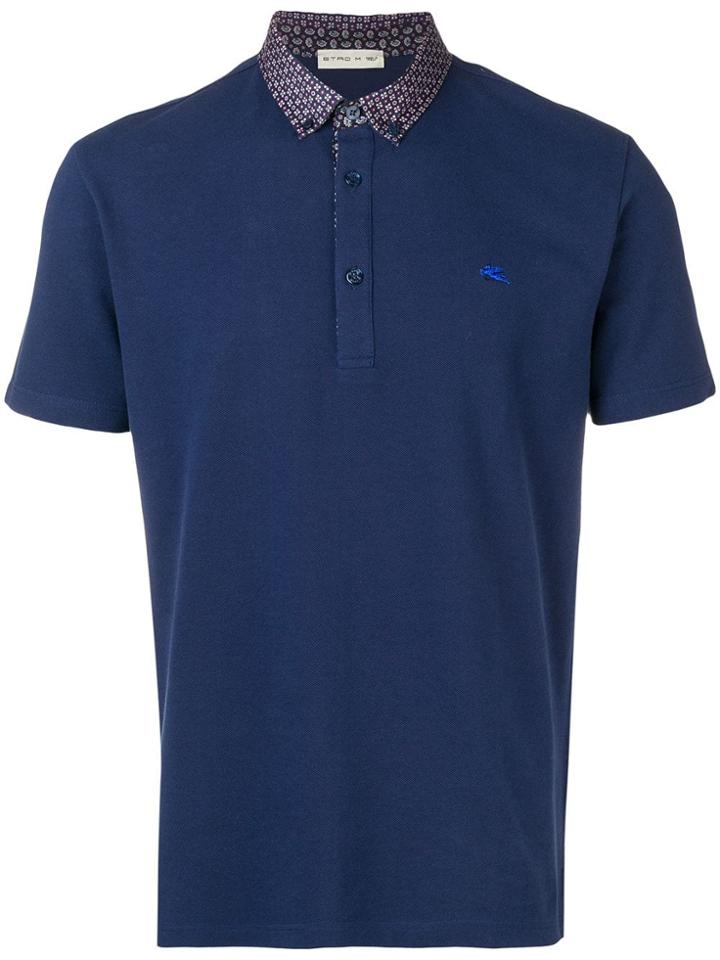 Etro Paisley Print Collar Polo - Blue