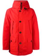 Woolrich Hooded Button Front Jacket, Men's, Size: Medium, Red, Feather Down/polyamide/polyester