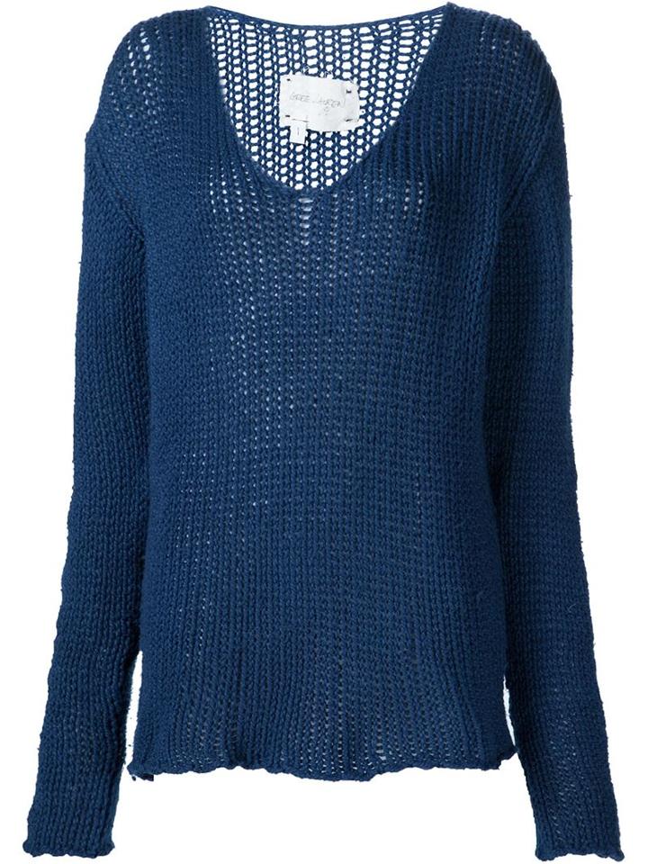 Greg Lauren 'v-neck Fisherman' Sweater, Women's, Size: 1, Blue, Cotton