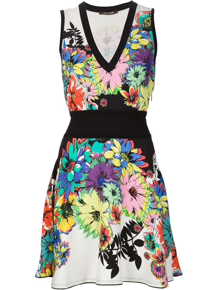 Roberto Cavalli Floral Print Skater Dress, Women's, Size: 40, Spandex/elastane/viscose