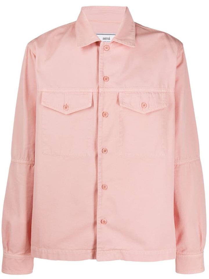 Ami Alexandre Mattiussi Camp Collar Bi Material Shirt - Pink