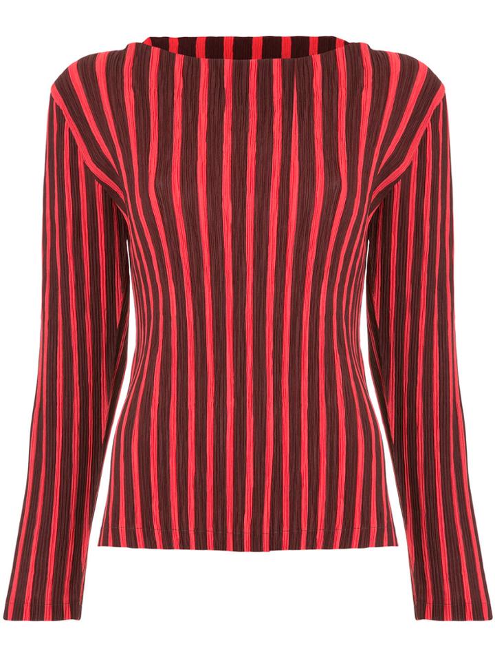 Issey Miyake Vintage Striped Pleated Top - Red