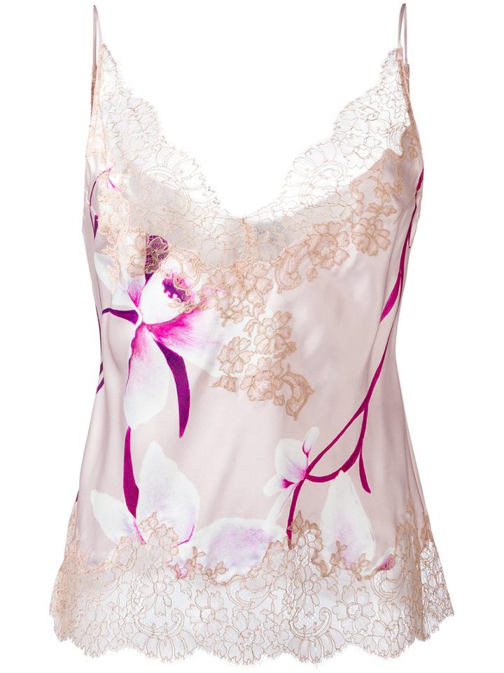 Carine Gilson Orchidée Print Décolleté Camisole, Women's, Size: Small, Nude/neutrals, Silk