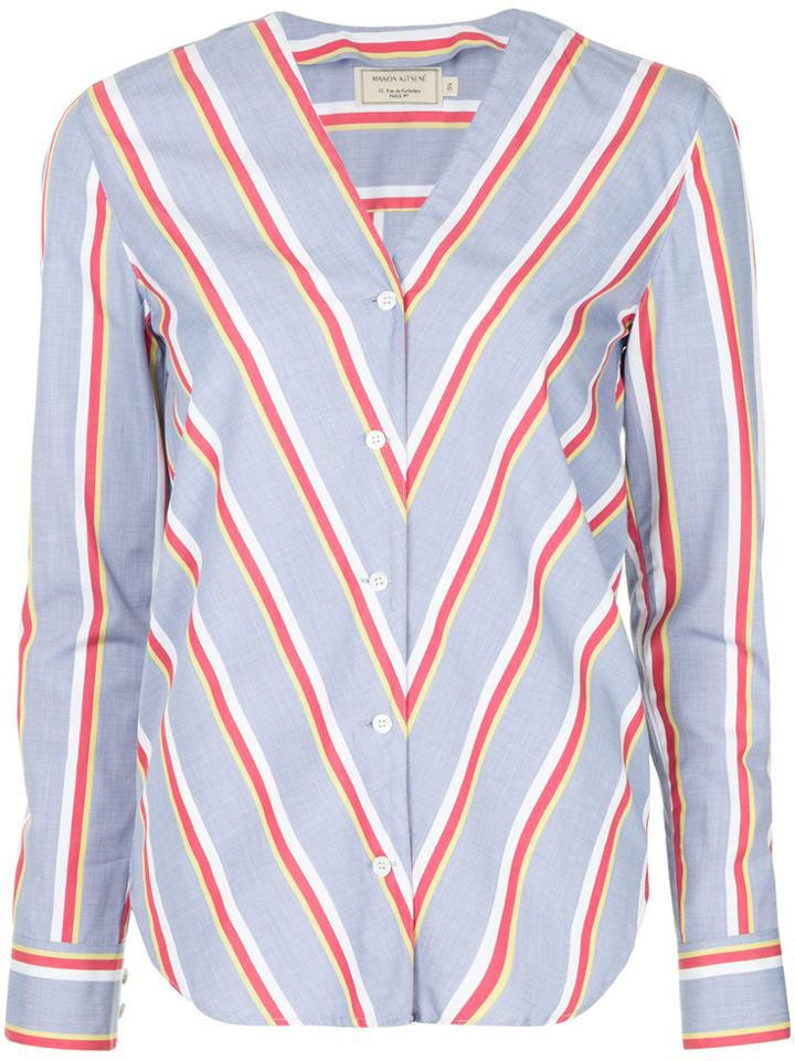 Maison Kitsuné Contrast Stripe Blouse - Blue