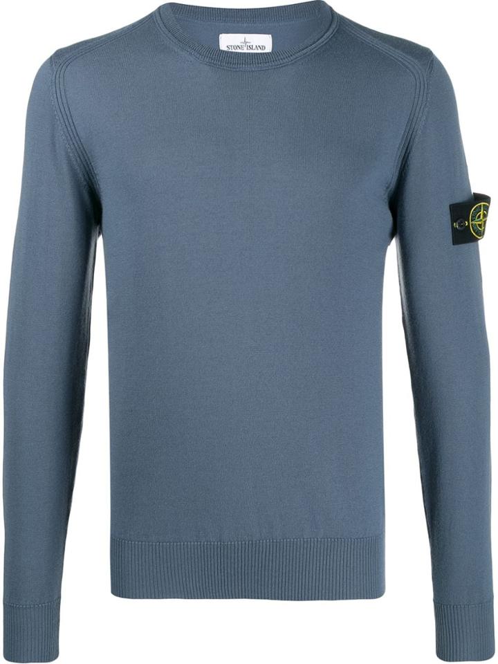 Stone Island Logo Embroidered Jumper - Blue