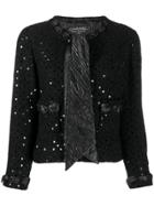 Chanel Pre-owned 2000's Sequin Embroidery Tie-neck Jacket - Black