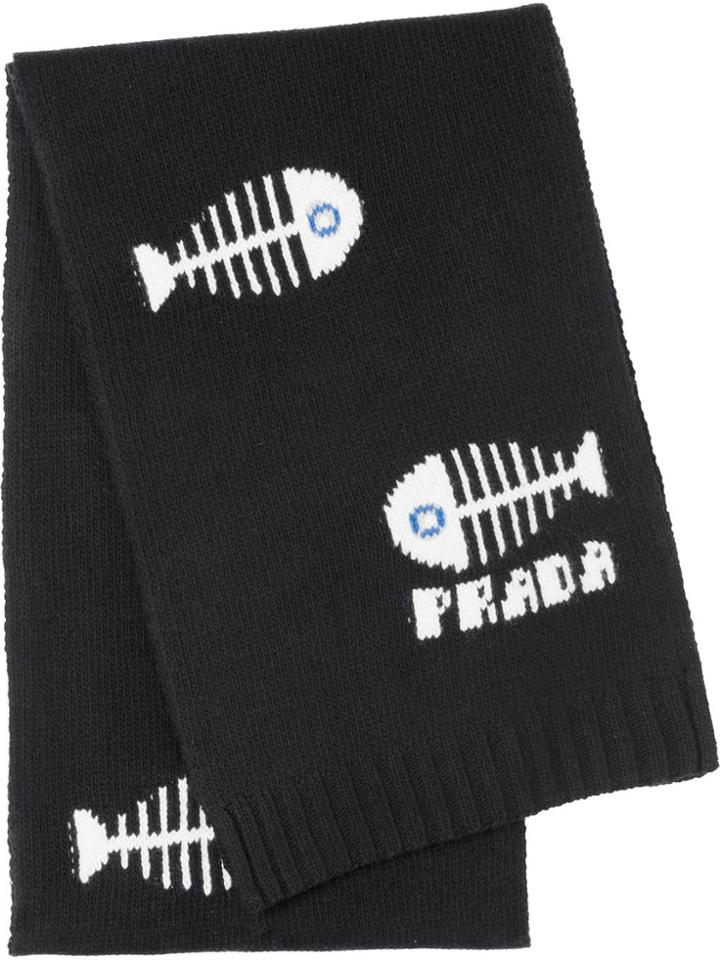 Prada Fishbone Pattern Scarf - Black