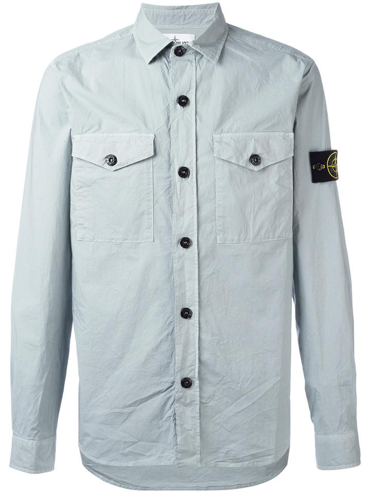 Stone Island Logo Patch Shirt, Men's, Size: Small, Grey, Cotton/spandex/elastane