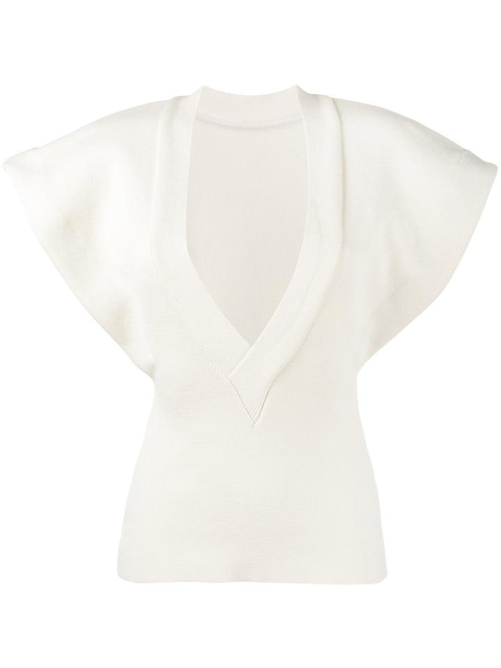 Jacquemus - V-neck Knitted Top With Flared Sleeves - Women - Cotton - 36, Nude/neutrals, Cotton