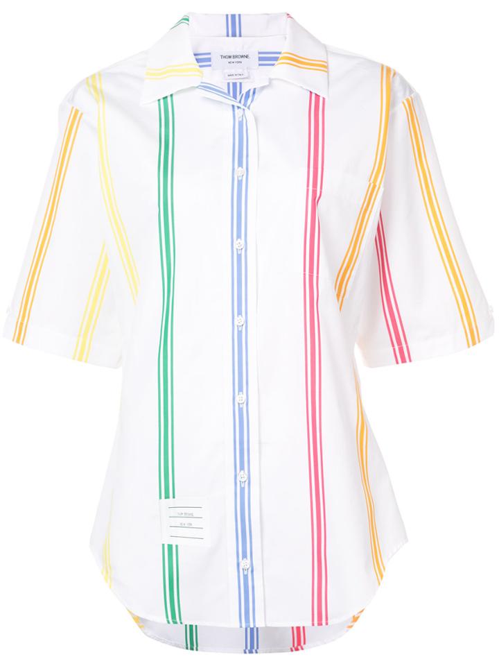 Thom Browne Cuban Polo Collar Blouse In Small Mods Stripe Poplin -