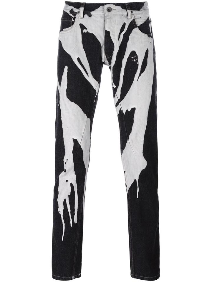 Rick Owens Drkshdw Paint Drip Straight Leg Trousers, Men's, Size: 32, Black, Cotton