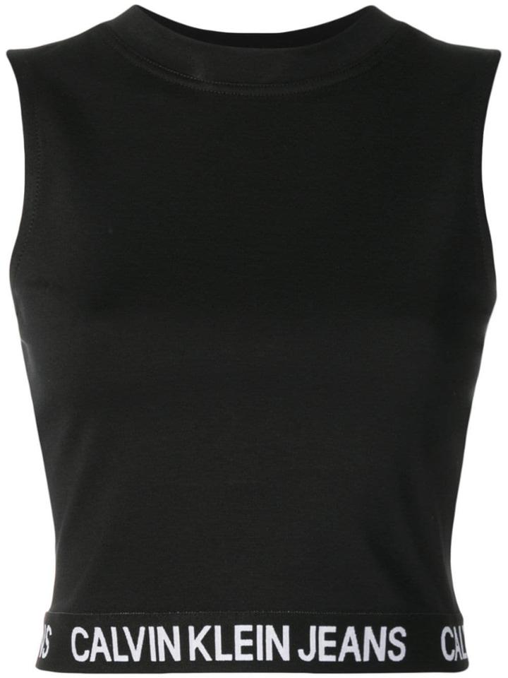 Calvin Klein Jeans Cropped Logo Top - Black