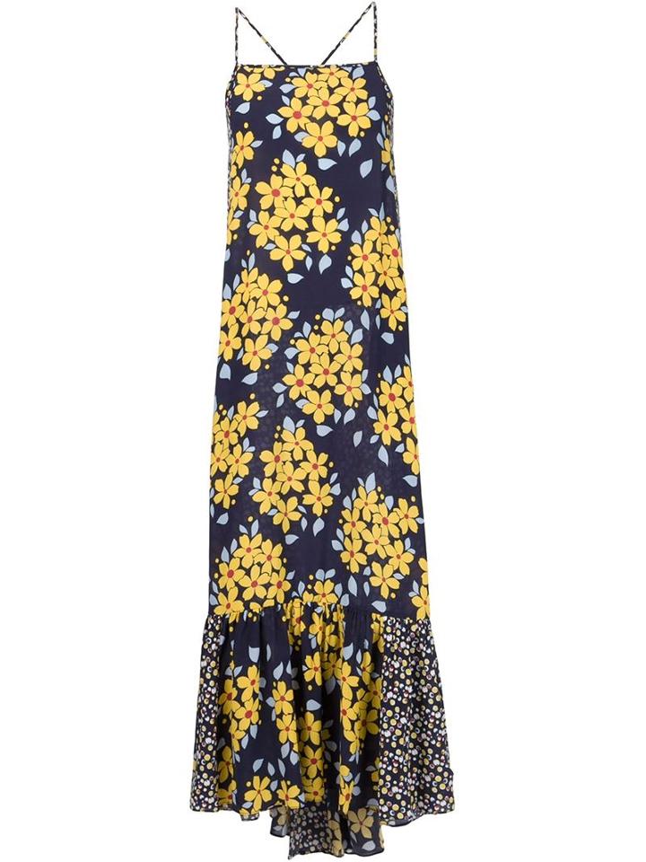 Suno Floral Print Maxi Dress, Women's, Size: 4, Blue, Silk