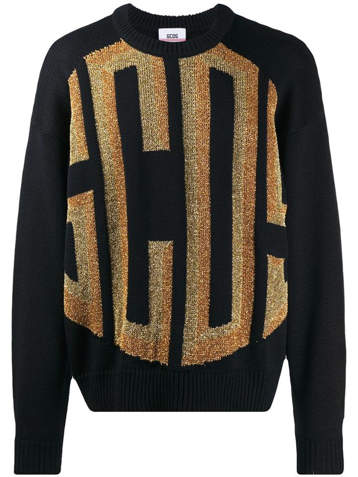 Gcds Glitter Logo Ribbed Detail Sweater - Black
