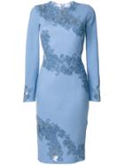 Ermanno Scervino Fitted Dress With Embroidered Floral Insets - Blue