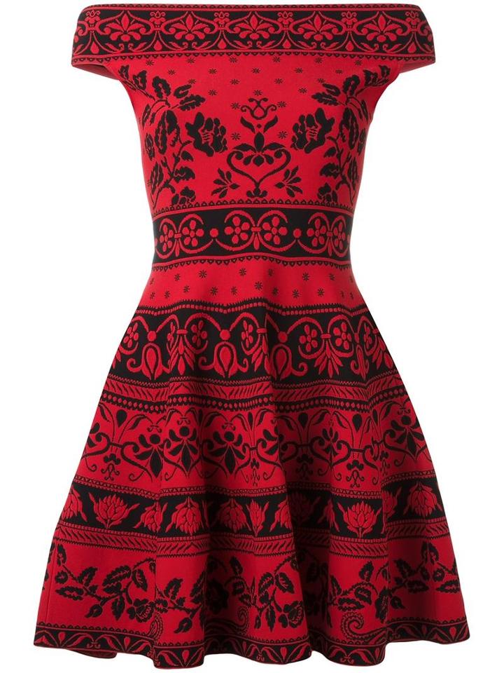 Alexander Mcqueen Floral Jacquard Mini Dress, Women's, Size: Medium, Red, Polyamide/polyester/spandex/elastane/viscose