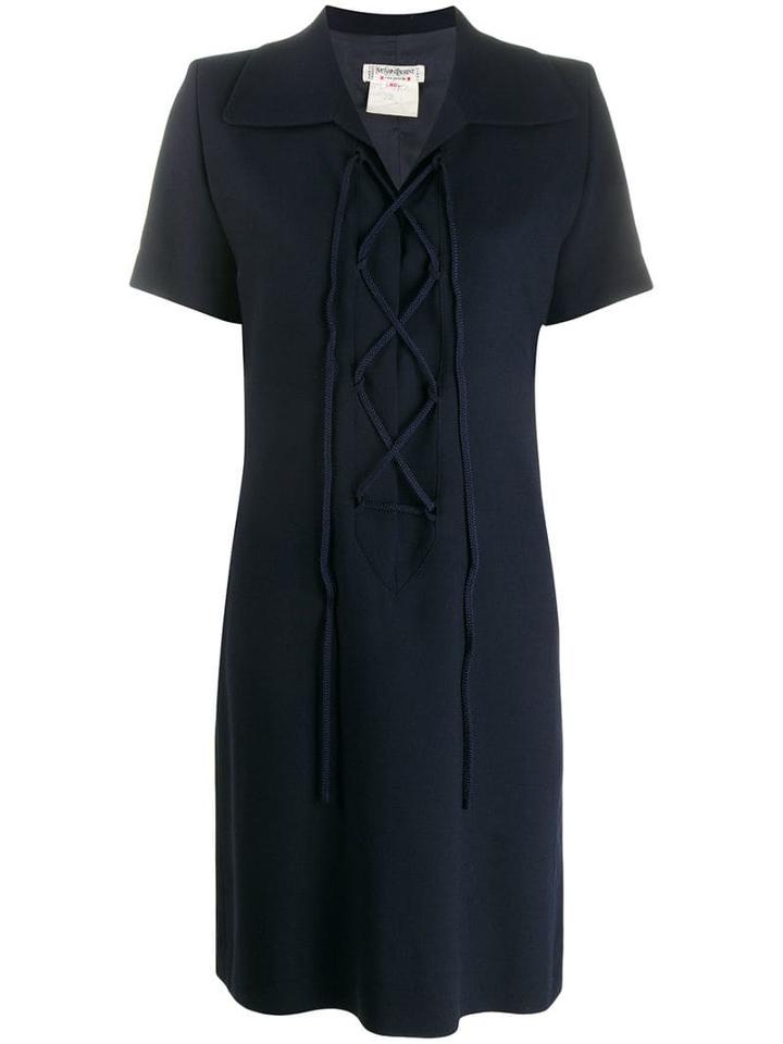 Yves Saint Laurent Pre-owned Lace-up Neck Shortsleeved Dress - Blue