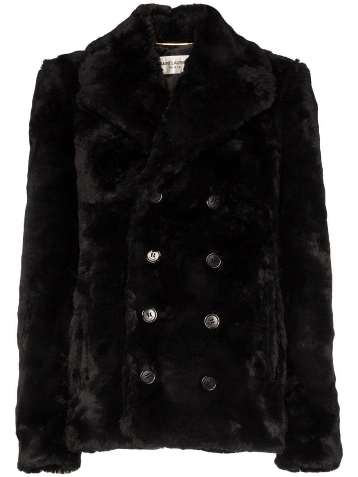 Saint Laurent Faux Fur Peacoat - Black