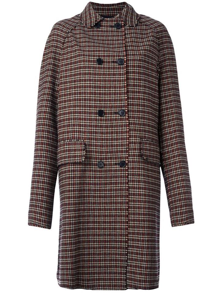 Msgm Double-breasted Plaid Coat, Women's, Size: 42, Acrylic/polyester/other Fibers