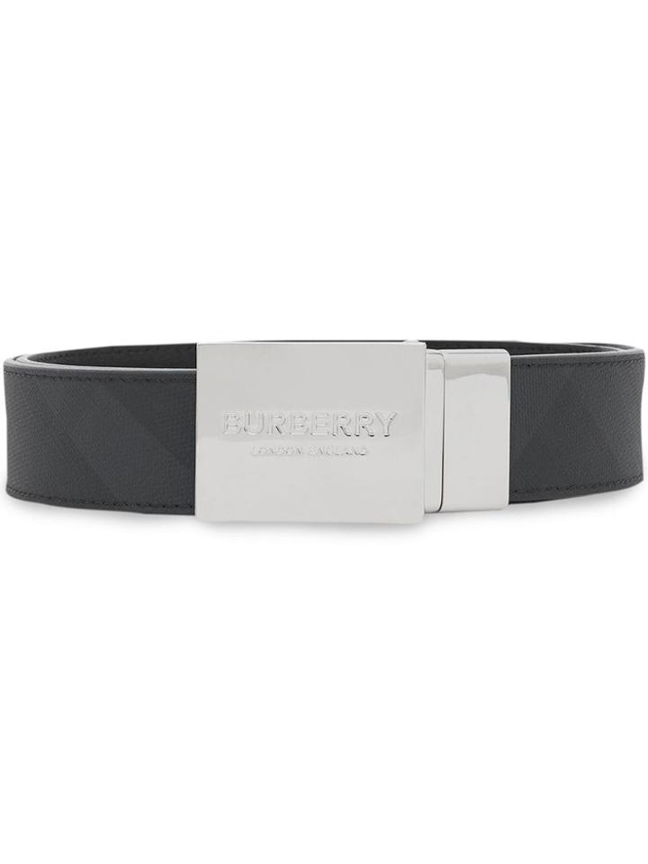 Burberry Reversible Plaque Buckle London Check Belt - Grey