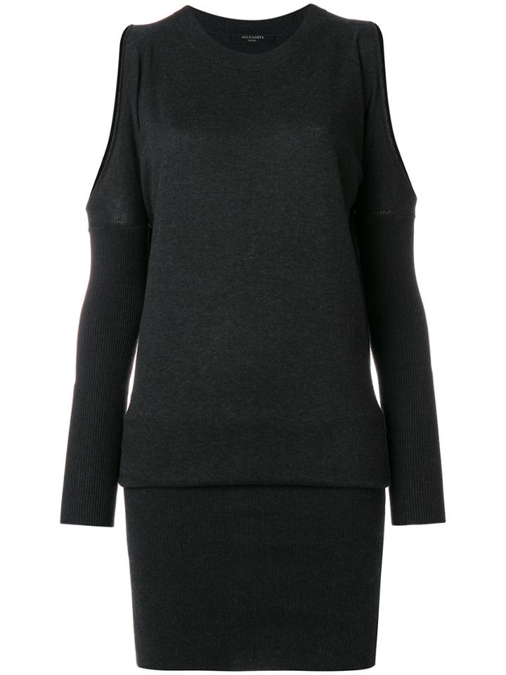 All Saints Cut Out Shoulders Loose Top Sweater Dress - Grey