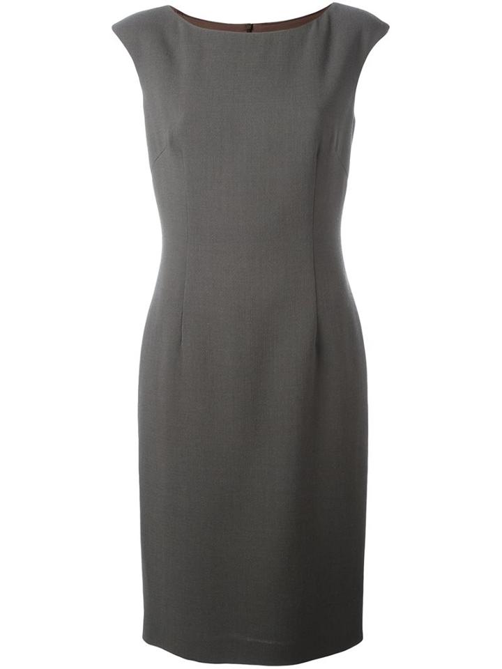 Les Copains Boat Neck Fitted Dress, Women's, Size: 46, Grey, Virgin Wool/polyamide/spandex/elastane/polyester