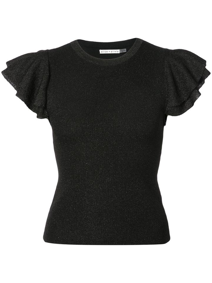 Alice+olivia Frill Sleeves Glitter Knit Top - Black
