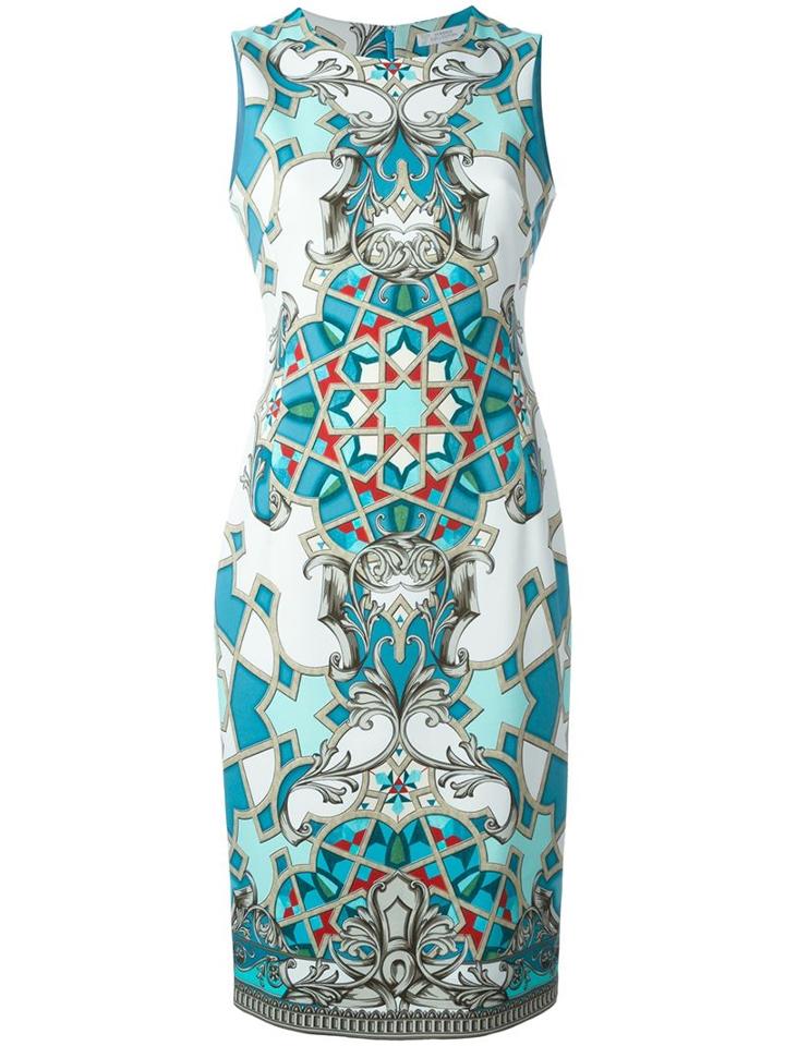 Versace Collection Baroque Print Fitted Dress, Women's, Size: 40, Blue, Cotton/spandex/elastane/viscose
