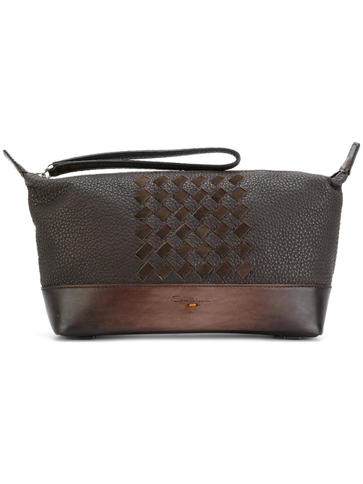 Santoni Textured Wash Bag - Brown