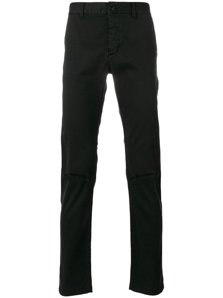Saint Laurent Distressed Trousers, Men's, Size: 30, Black, Cotton/spandex/elastane