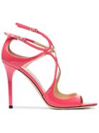 Jimmy Choo Patent Lang 100 Cutout Sandals - Pink & Purple
