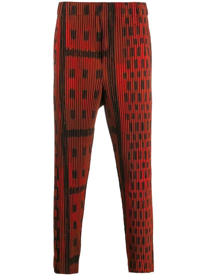 Homme Plissé Issey Miyake Geometric Print Pleated Trousers - Brown