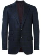 Caruso Notched Lapel Plaid Blazer, Men's, Size: 52, Blue, Cupro/wool/bemberg