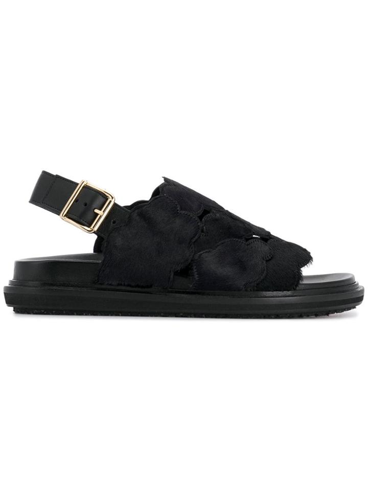 Marni Fussbett Fur Sandals - Black