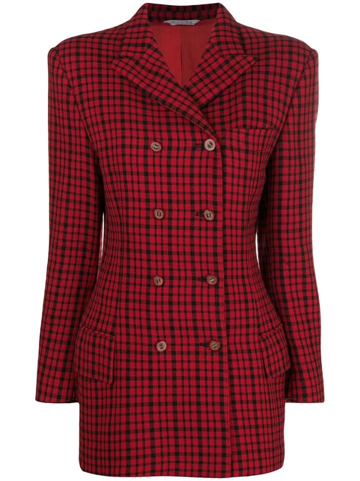 Versace Vintage 1990's Checked Double-breasted Jacket - Red
