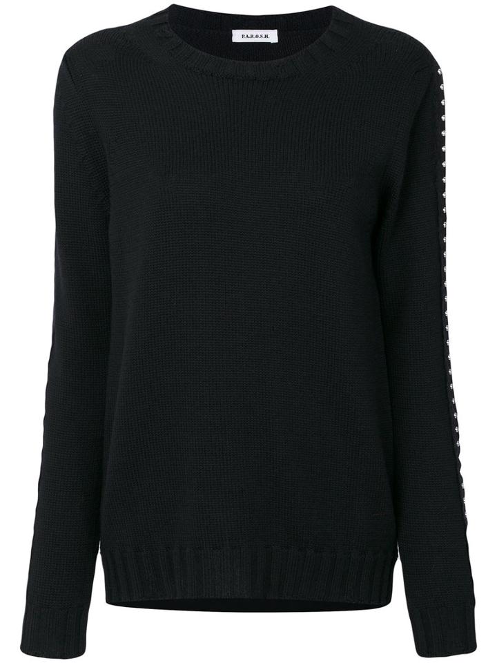 P.a.r.o.s.h. - Studded Sleeves Sweatshirt - Women - Wool - L, Black, Wool