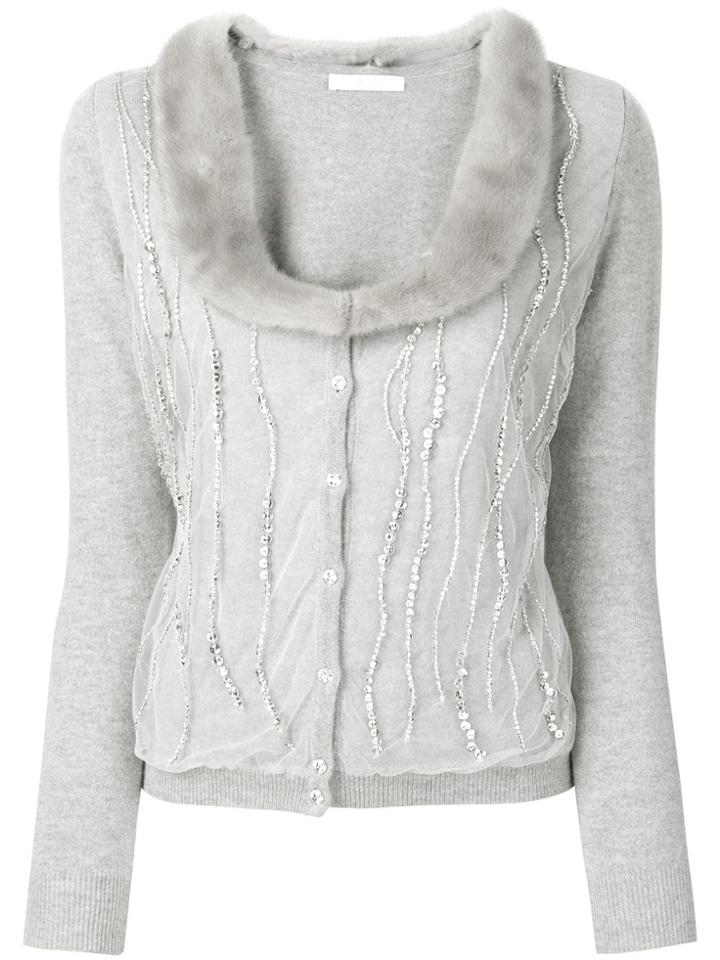 Blumarine Fur Trimmed Cardigan - Grey